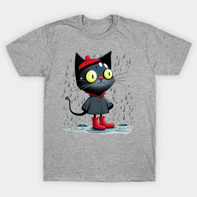 Black Cat Walksin the Rain T-Shirt by KOTOdesign